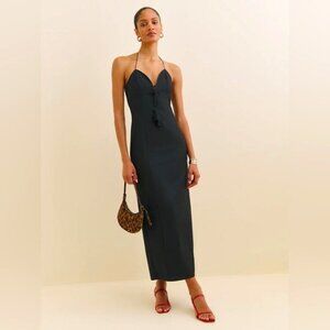 NEW Reformation Solasta Cotton Midi Halter Slip Dress Cocktail Black | size 4